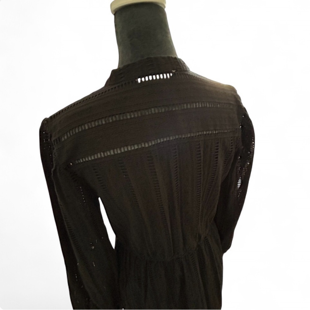 Black Eyelet Tie-Waist Long Sleeve Mini Dress - Picture 4 of 7